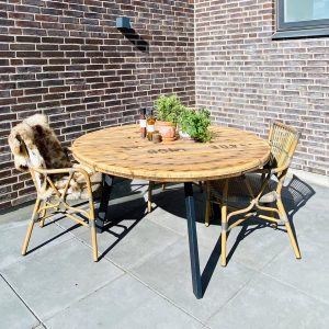 Havebord af Kabeltromle | Sort Stålstel | Ø80 / Udendørs Olie