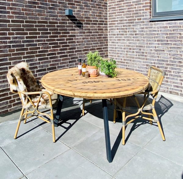 Havebord af Kabeltromle | Sort Stålstel | Ø80 / Udendørs Olie