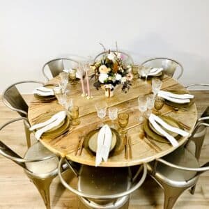 Rundt Plankebord af Genbrugsplanker | Ø126 / B3 Stålstel