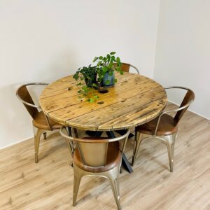 Rundt Spisebord af Kabeltromle | Livastel | Ø160-165 / Brændt og Lakeret