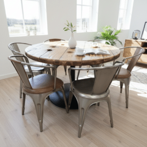 Rundt Spisebord af Kabeltromle | Centerstel | Ø120-125 / Lakeret