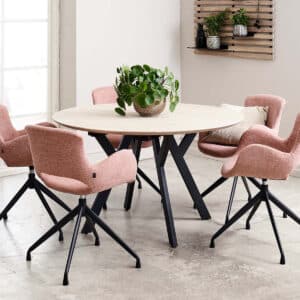 Rundt Spisebord i Massiv Eg | Model Miami med Udtræk | Ø128 / 2 Tillægsplader / Vintage Olie