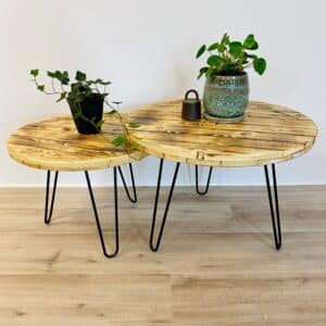 Vida Sofabordssæt af Kabeltromle på Stråleben | Ø80 / Ø70 / Brændt og Lakeret